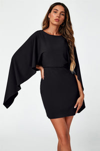Back Detail Jersey Mini Dress With Cape In Black