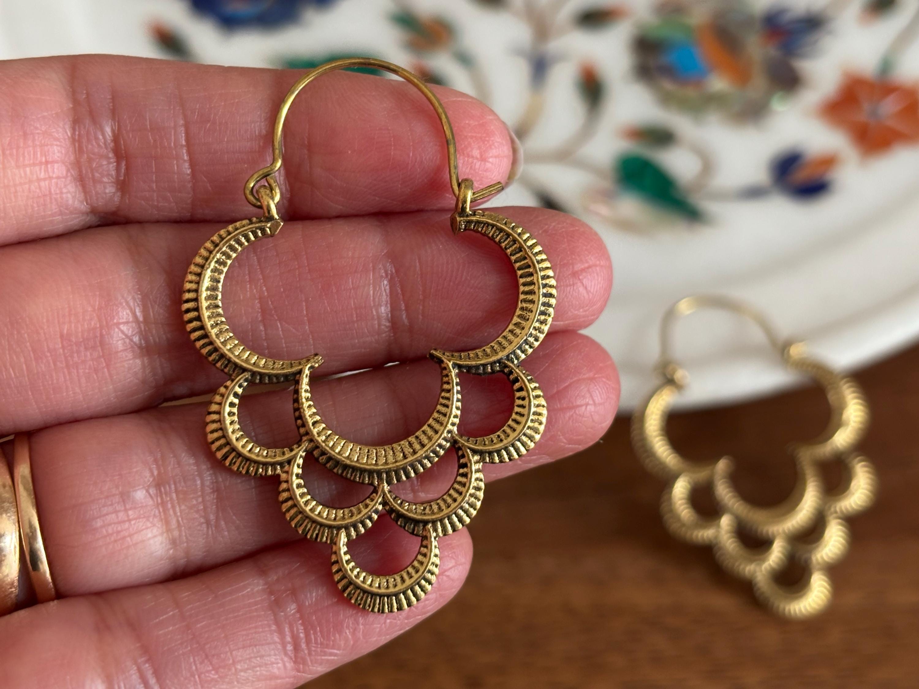 Antique Gold Crescent Layered  Hoops - Boho Earrings