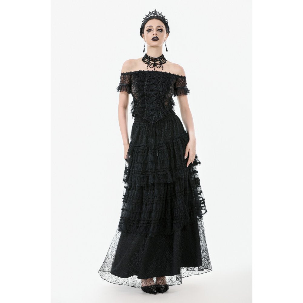 Dark in Love Morticia Gothic Velvet & Lace Bustier Dress in Black