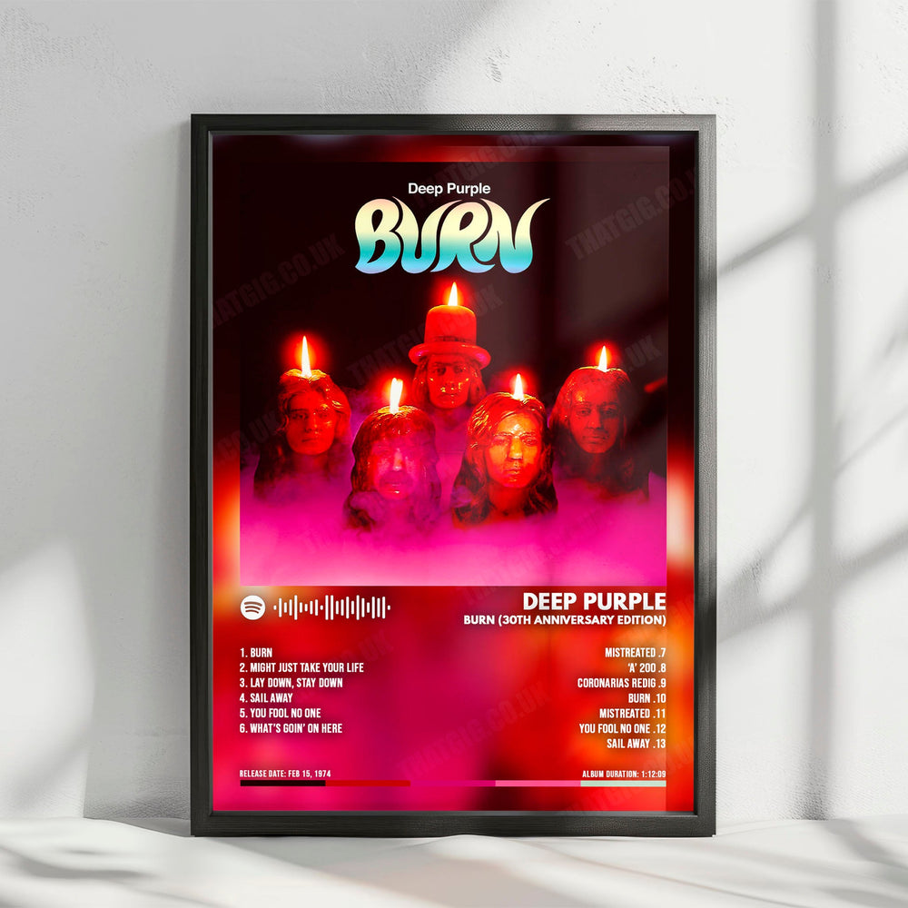 Deep Purple "Burn" Album Cover Poster - with Complete Tracklist