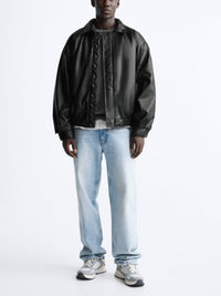 Men's Faux Leather Lapel Cotton Jacket – Black European & American Style