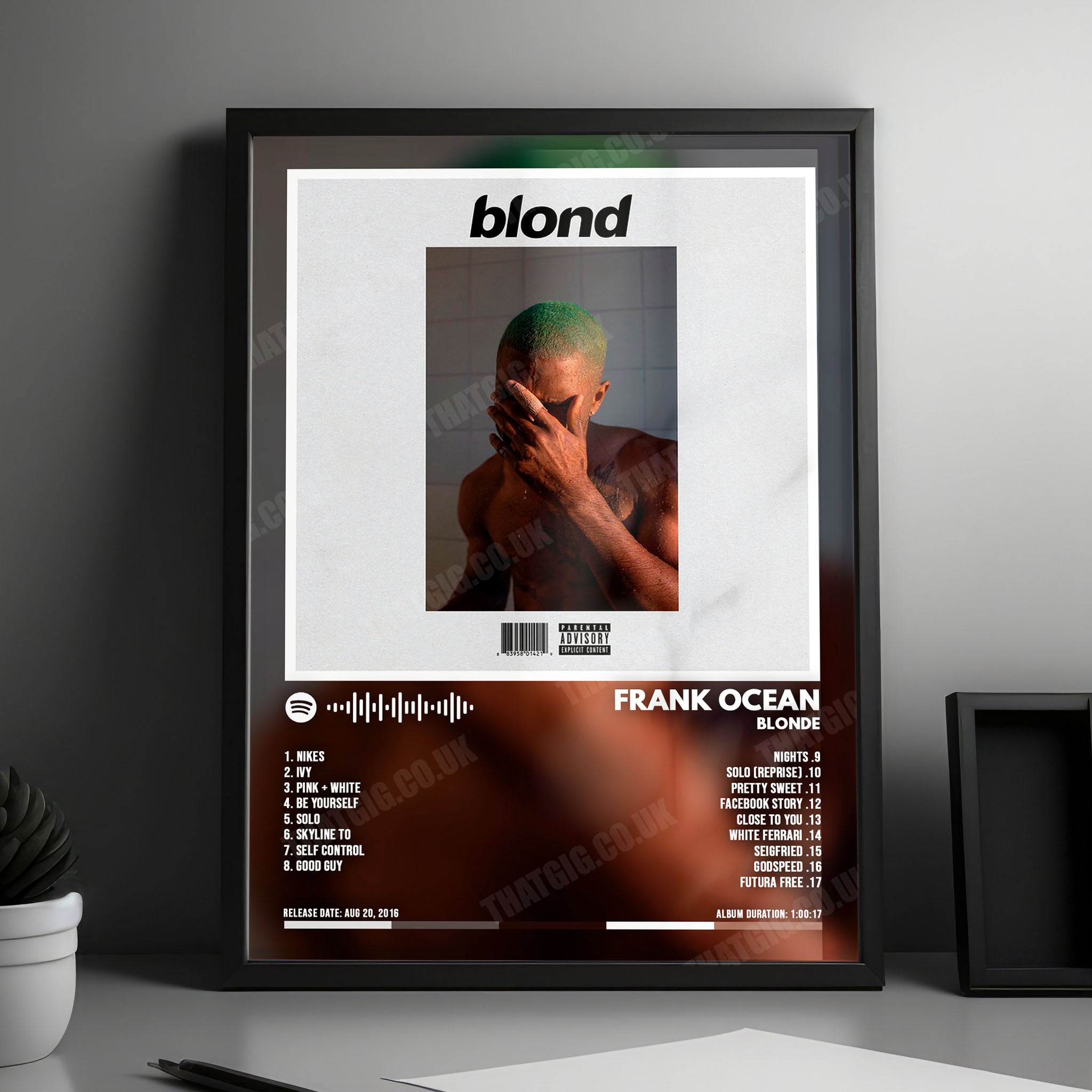 Frank Ocean "Blonde" Album Cover Poster - with Complete Tracklist