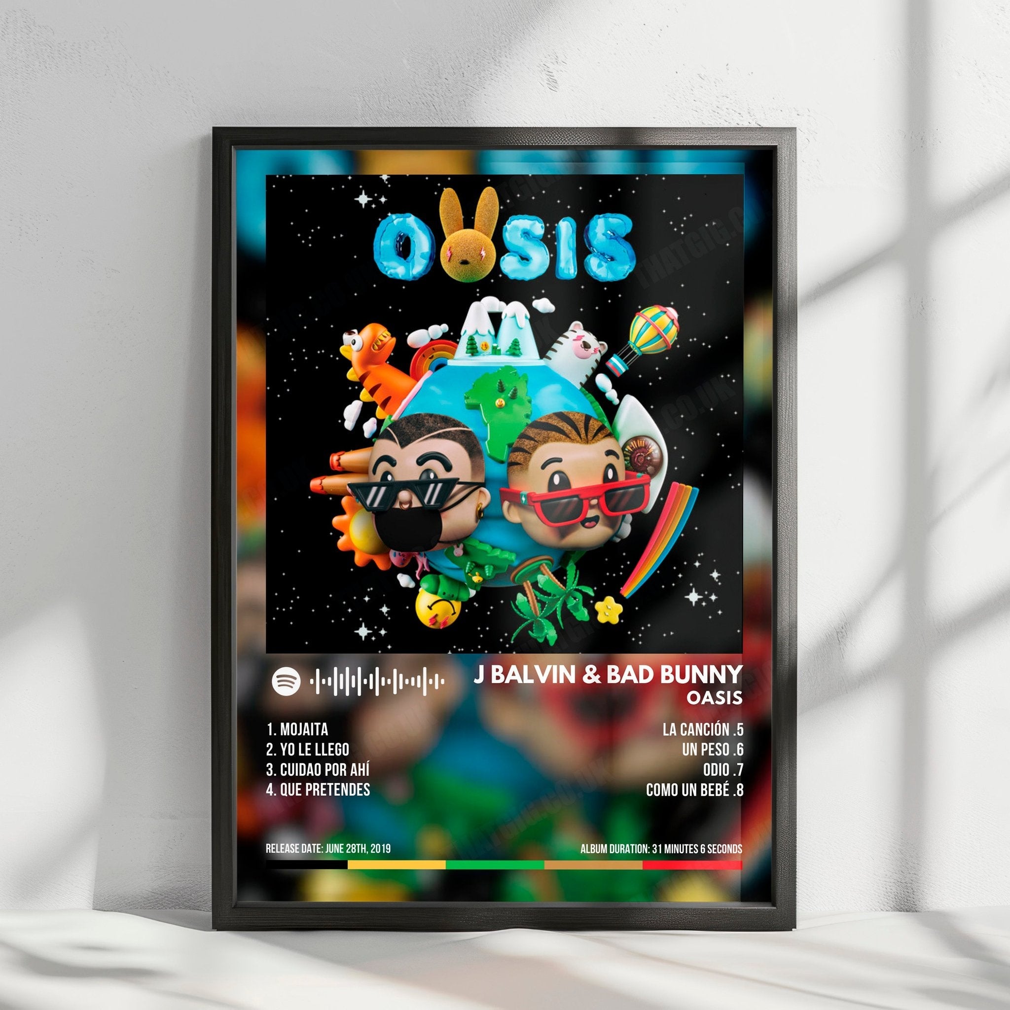 J Balvin & Bad Bunny "Oasis" Album Cover Poster - with Complete Tracklist