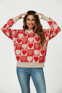Heart Pattern Knitted Jumper In Red