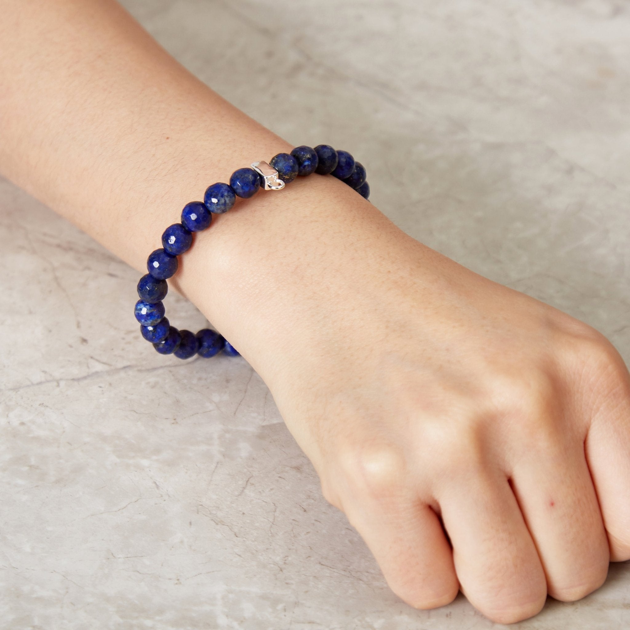 Faceted Lapis Lazuli Gemstone Charm Stretch Bracelet