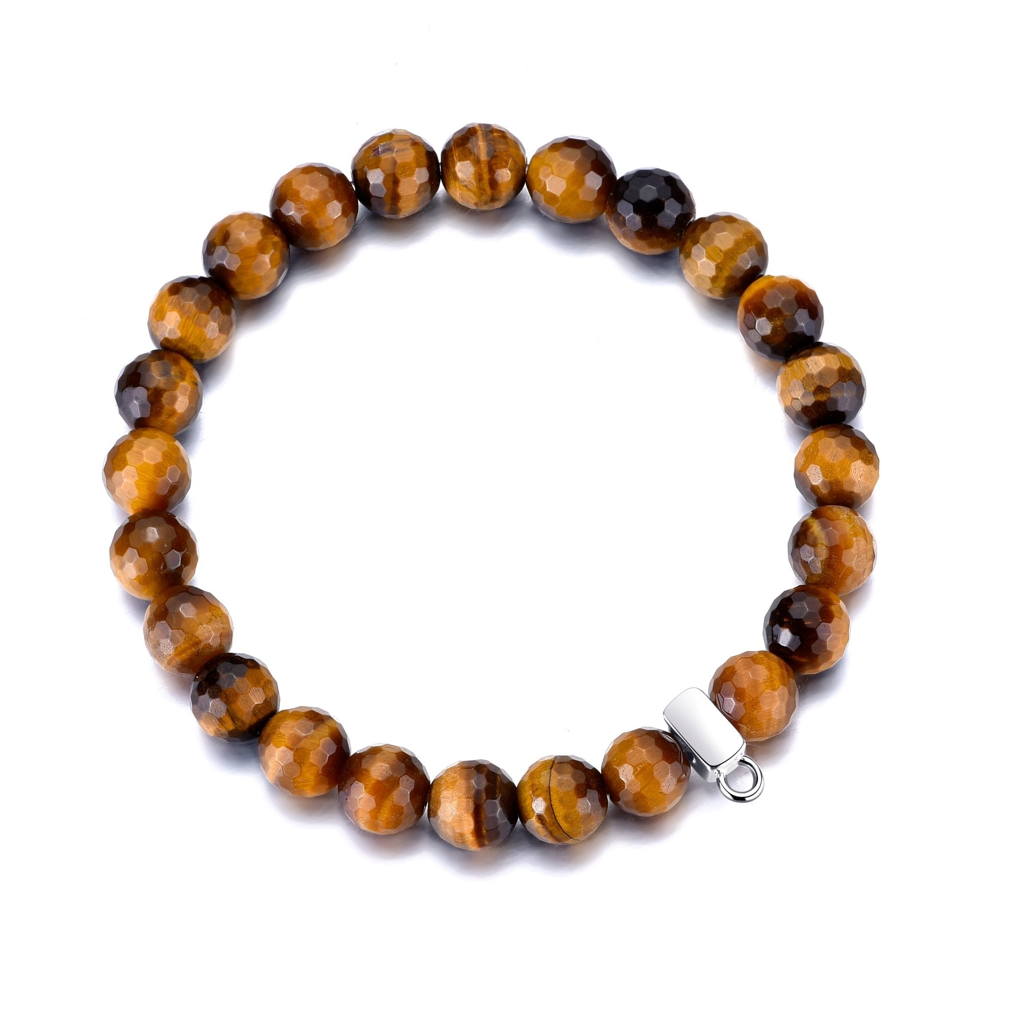 Faceted Tiger's Eye Gemstone Stretch Bracelet with Charm Created with Zircondia® Crystals