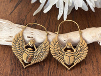 Scarab Wings Hoops - Egyptian-Inspired Double-Sided Brass Beetle Earrings