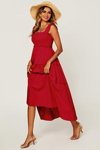 Hem Detail Tiered Maxi Dress In Fuchsia Red