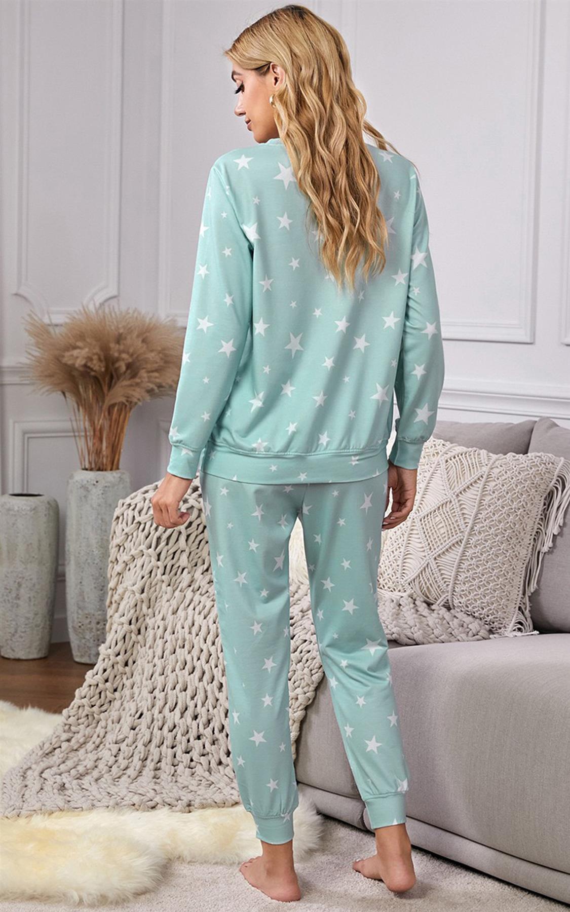 Star Print Loungewear Co Ord Set In Mint