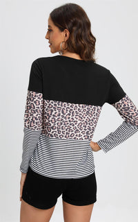 Animal Print & Classic White Striped Top In Black Block