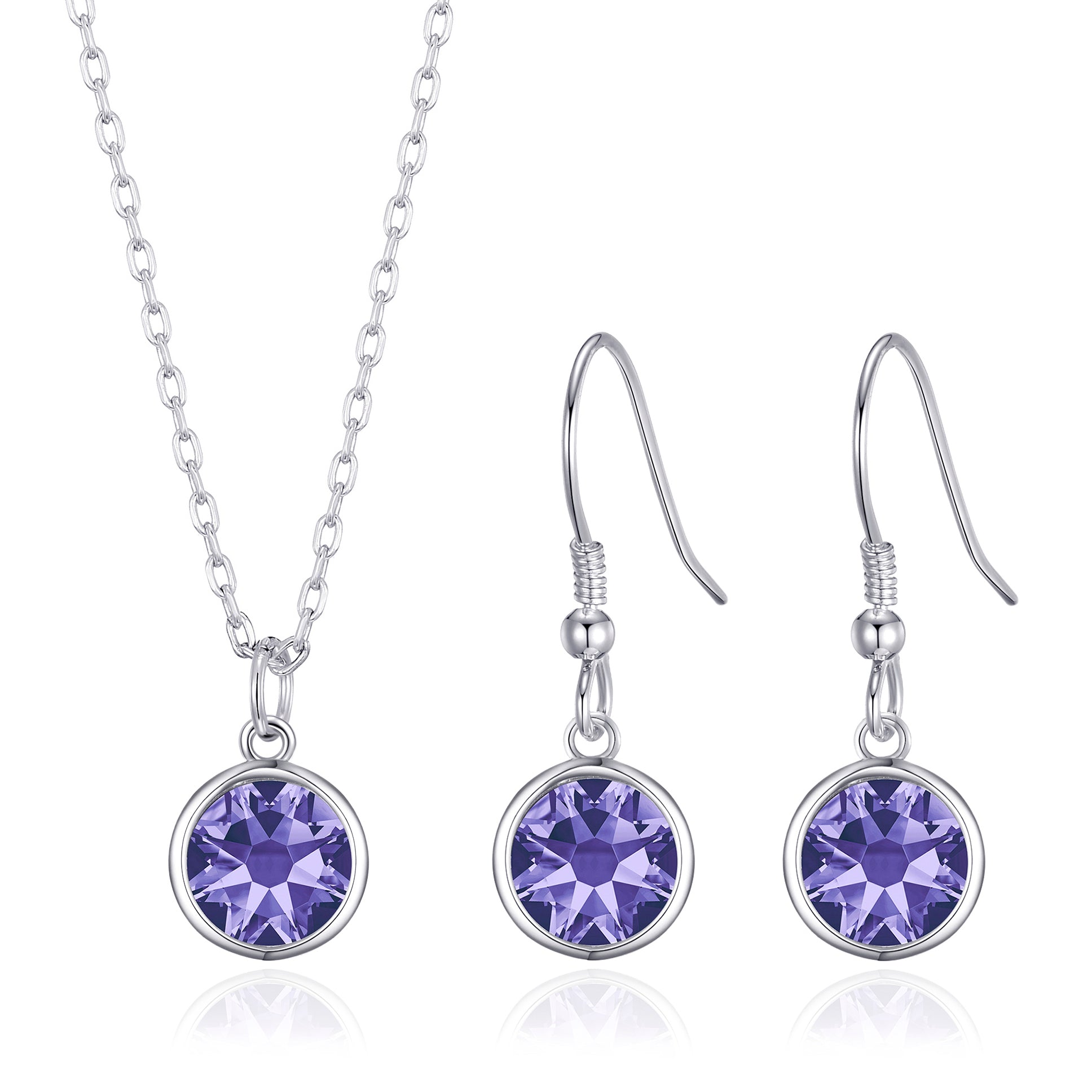 February (Amethyst) Birthstone Necklace & Drop Earrings Set Created with Zircondia® Crystals