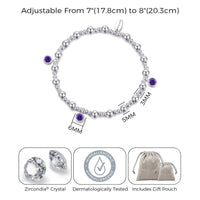 February (Amethyst) Birthstone Stretch Charm Bracelet with Quote Gift Box