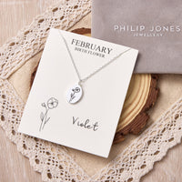 February Birth Flower Violet Necklace with Card