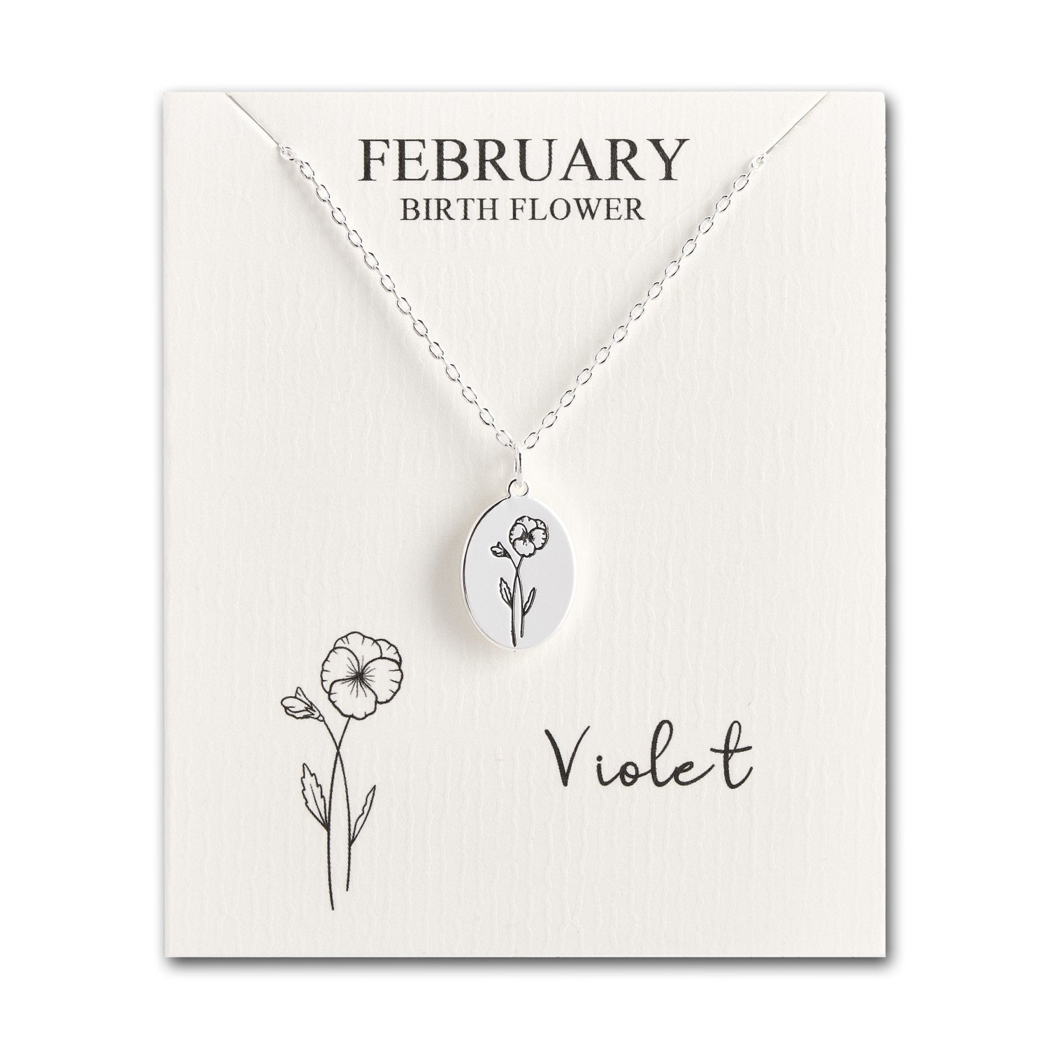 February Birth Flower Violet Necklace with Card