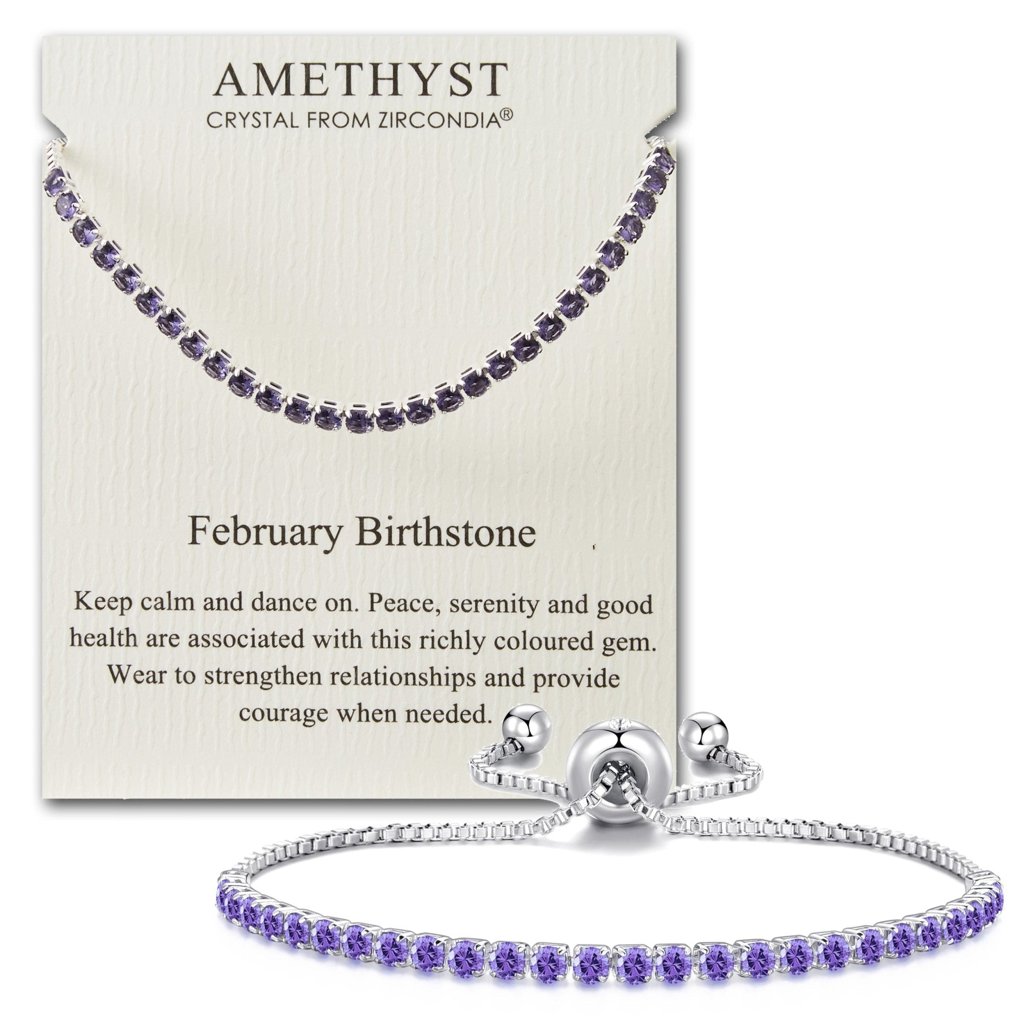 February Birthstone Friendship Bracelet with Amethyst Zircondia® Crystals