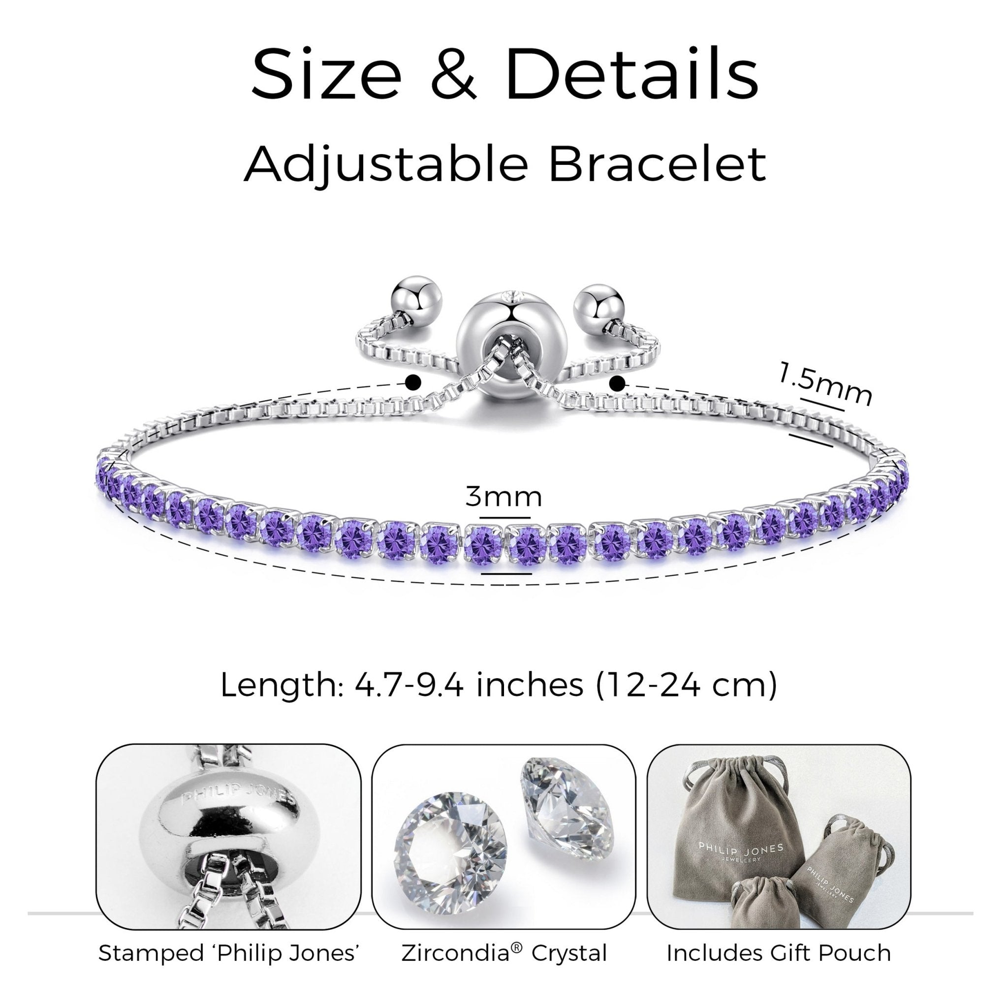 February Birthstone Friendship Bracelet with Amethyst Zircondia® Crystals