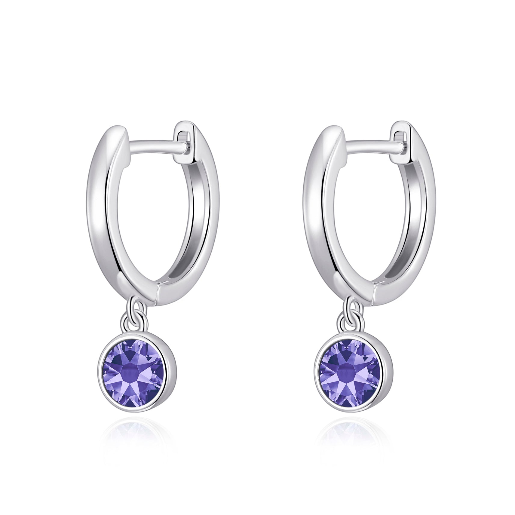 February Birthstone Hoop Earrings Created with Amethyst Zircondia® Crystals