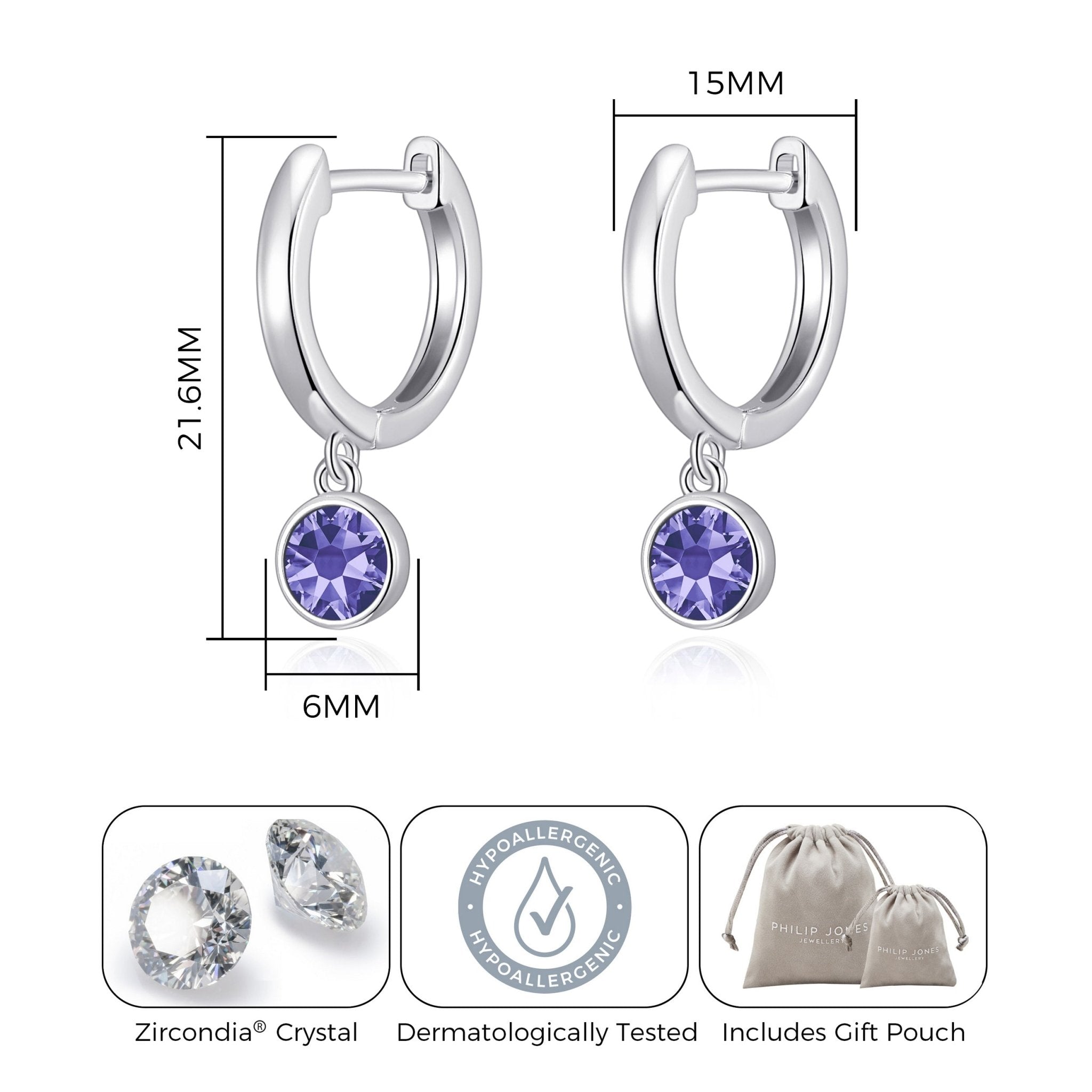 February Birthstone Hoop Earrings Created with Amethyst Zircondia® Crystals