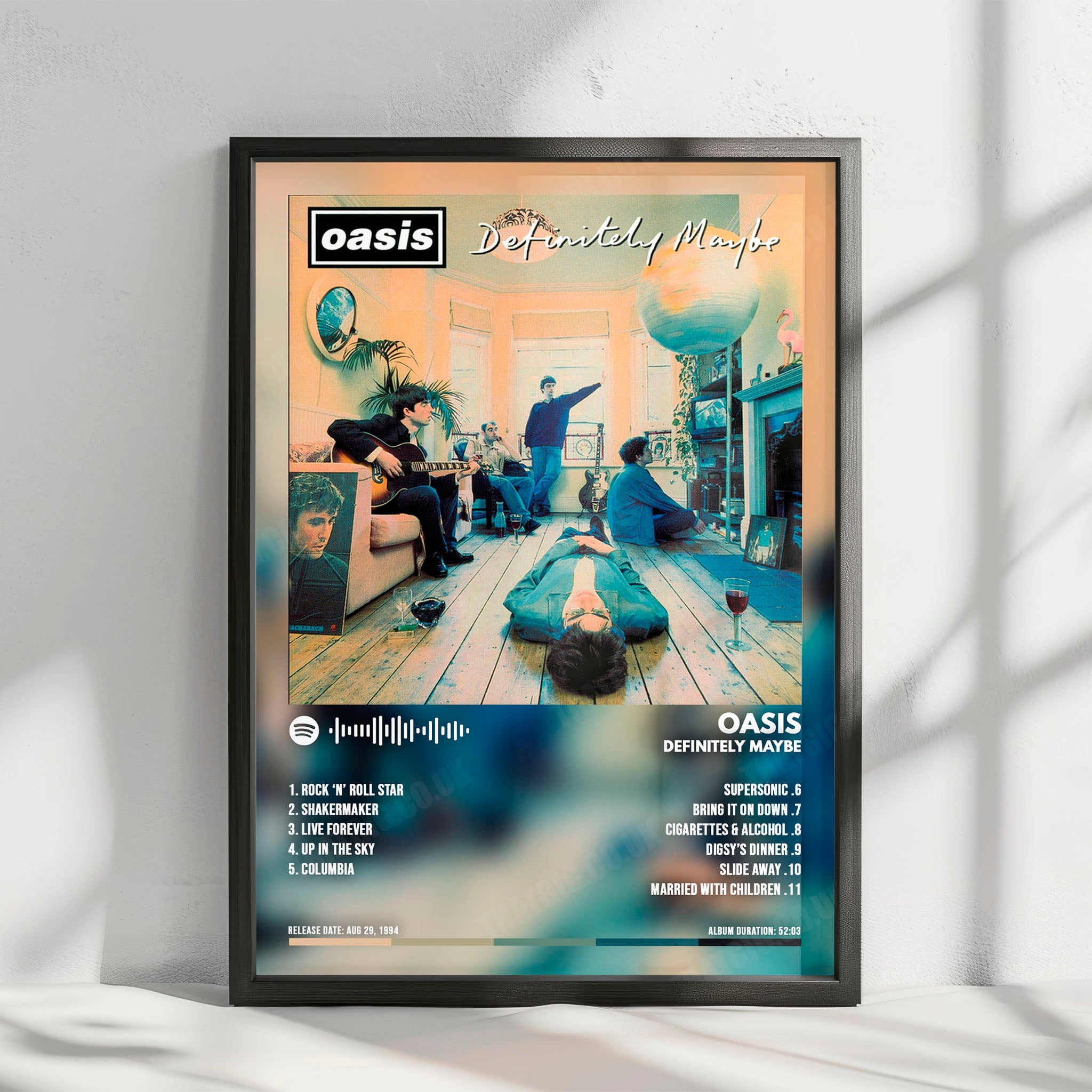 Oasis "Definitely Maybe" Album Cover Poster - with Complete Tracklist