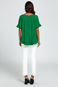 Frill Detail Short Sleeves Top In Green