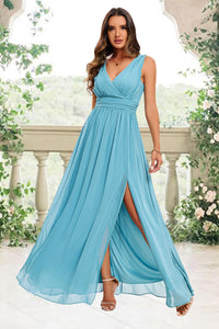 V Neck Bridesmaid Maxi Dress In Light Blue