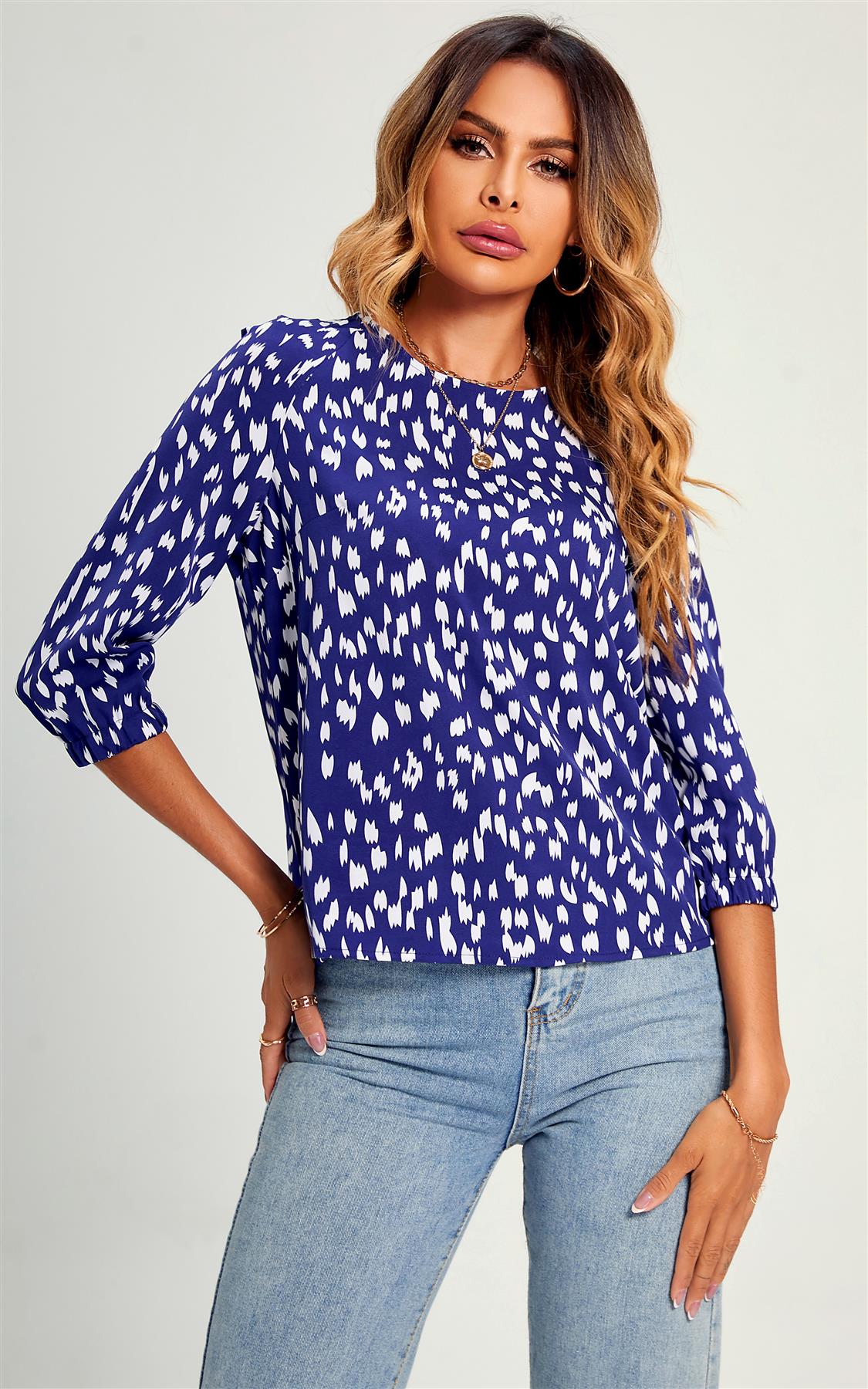 Animal Print Top/Blouse In Blue