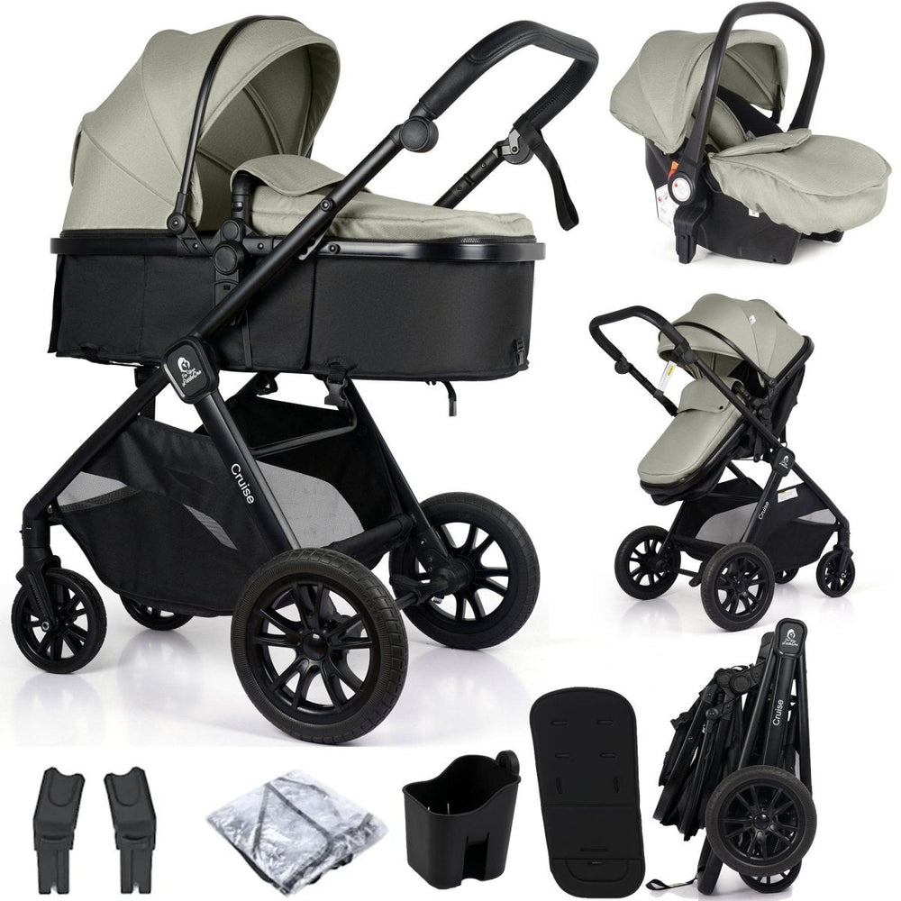 For Your Little One Cruise 3 In 1 Travel System With i-Size Car Seat - Pebble Sage (Free Cupholder And Seat Liner Included!)