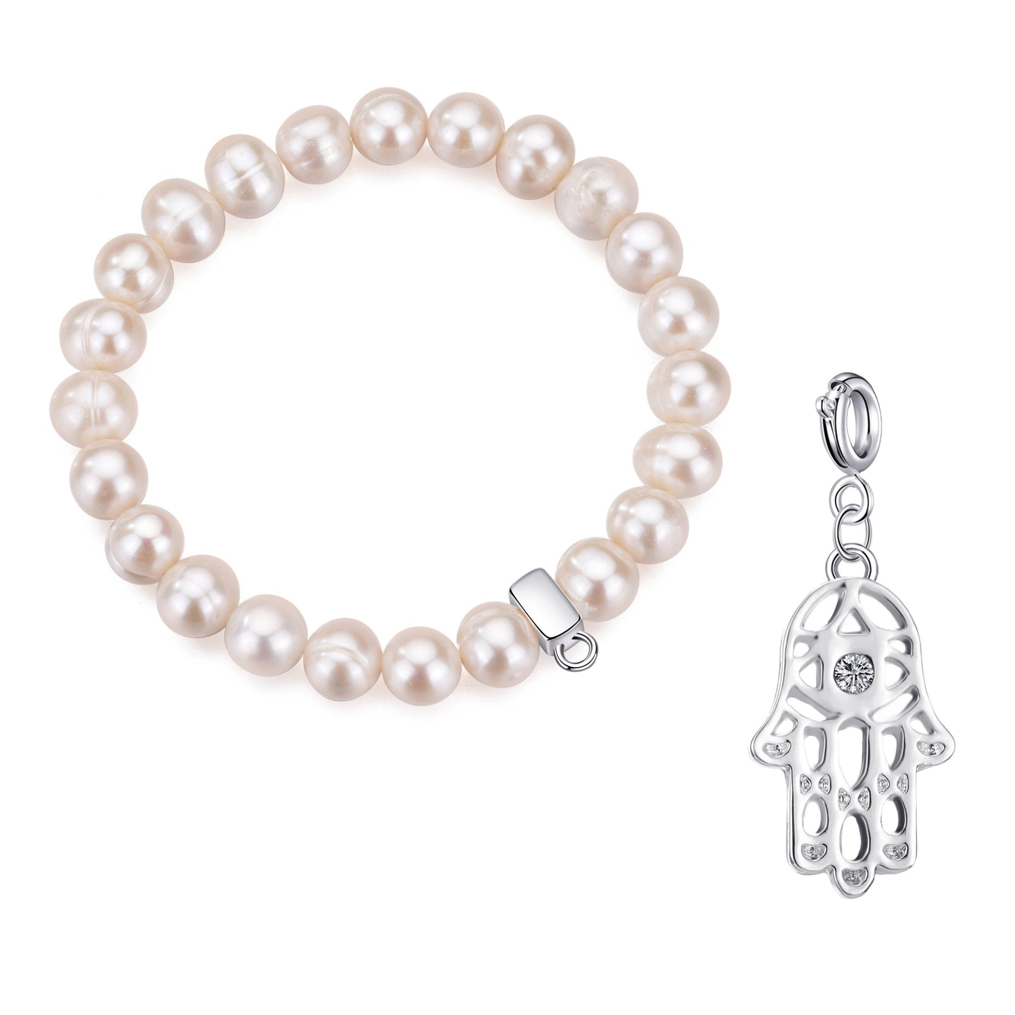 Freshwater Baroque Pearl Stretch Bracelet with Charm Created with Zircondia® Crystals