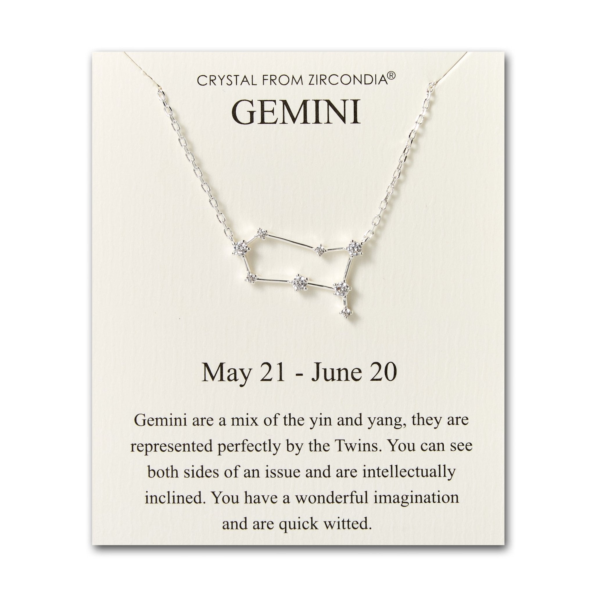 Gemini Star Sign Zodiac Constellation Necklace and Quote Card with Zircondia® Crystals