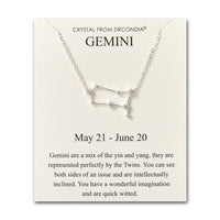 Gemini Star Sign Zodiac Constellation Necklace and Quote Card with Zircondia® Crystals