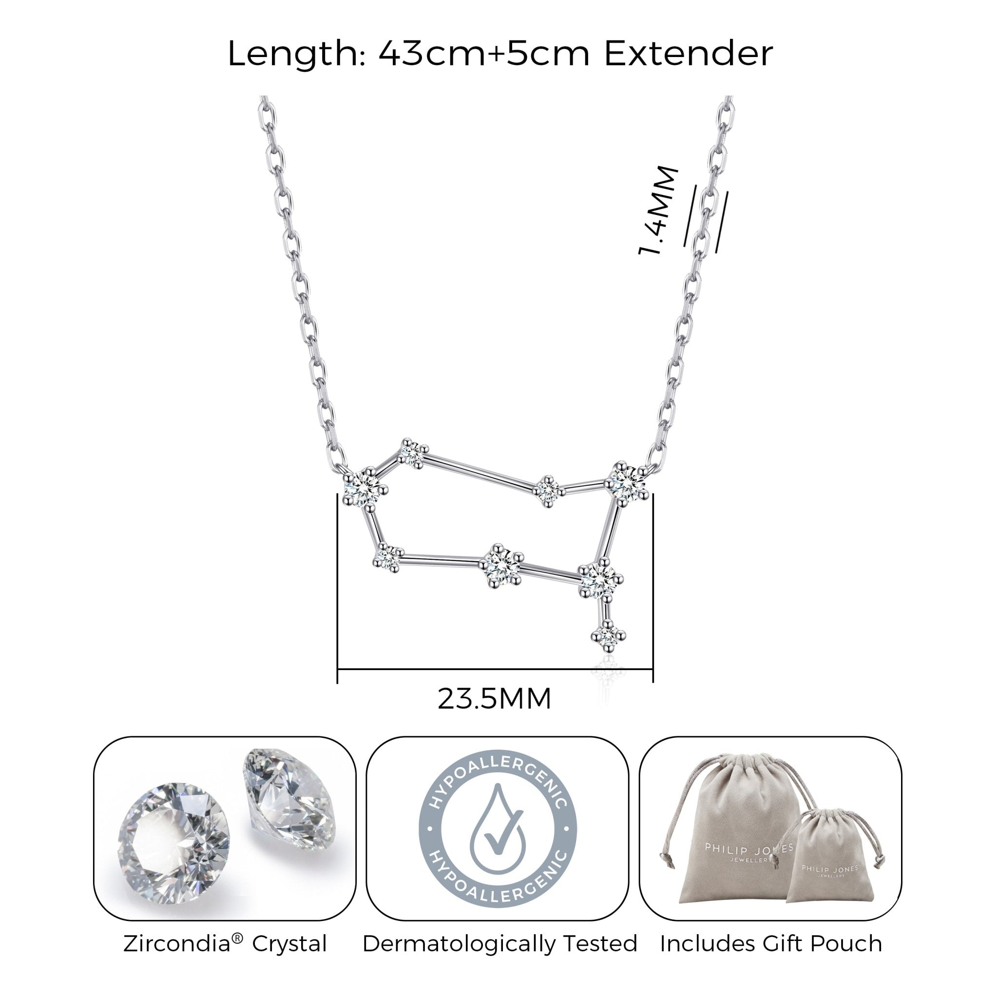 Gemini Star Sign Zodiac Constellation Necklace with Zircondia® Crystals