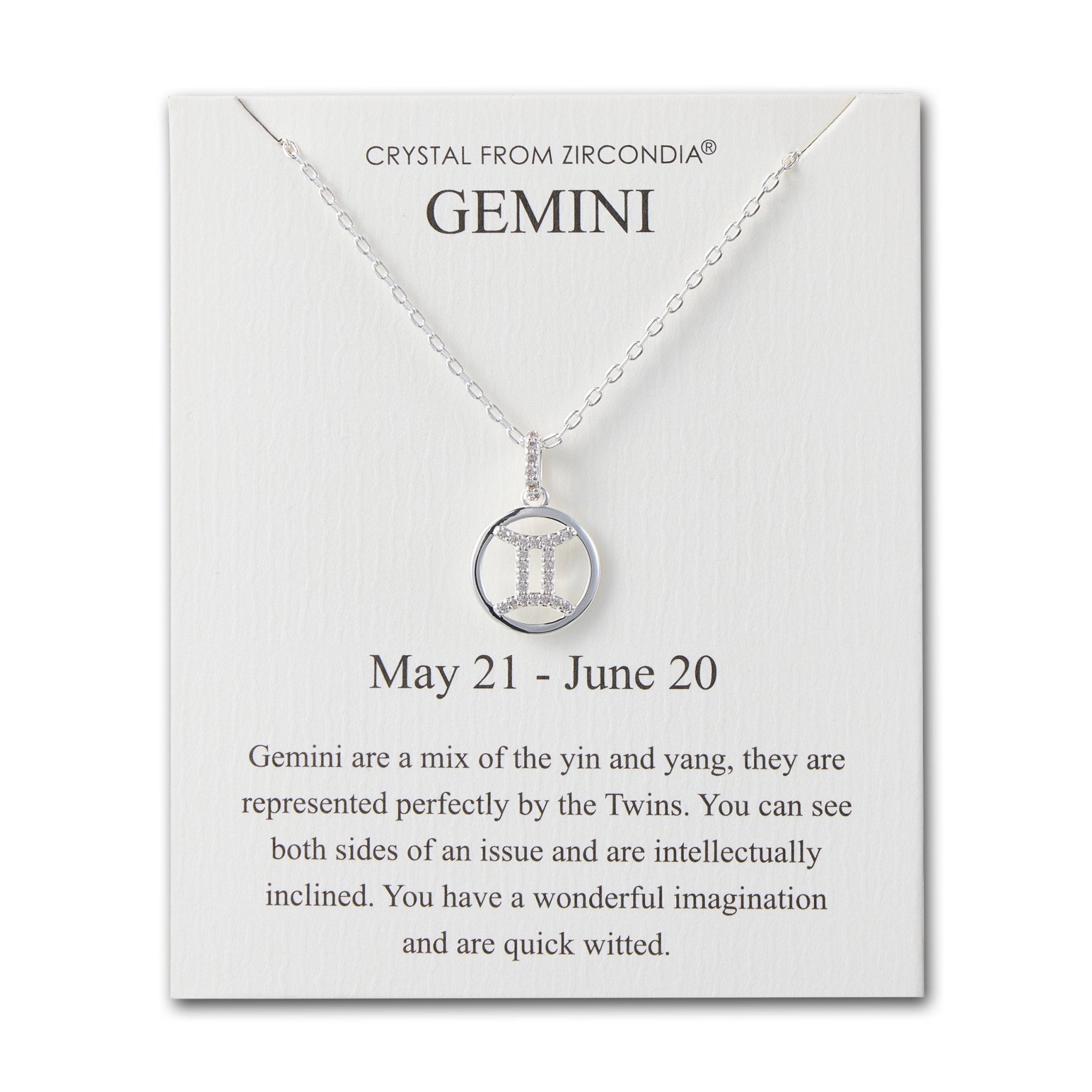 Gemini Star Sign Zodiac Necklace and Quote Card with Zircondia® Crystals