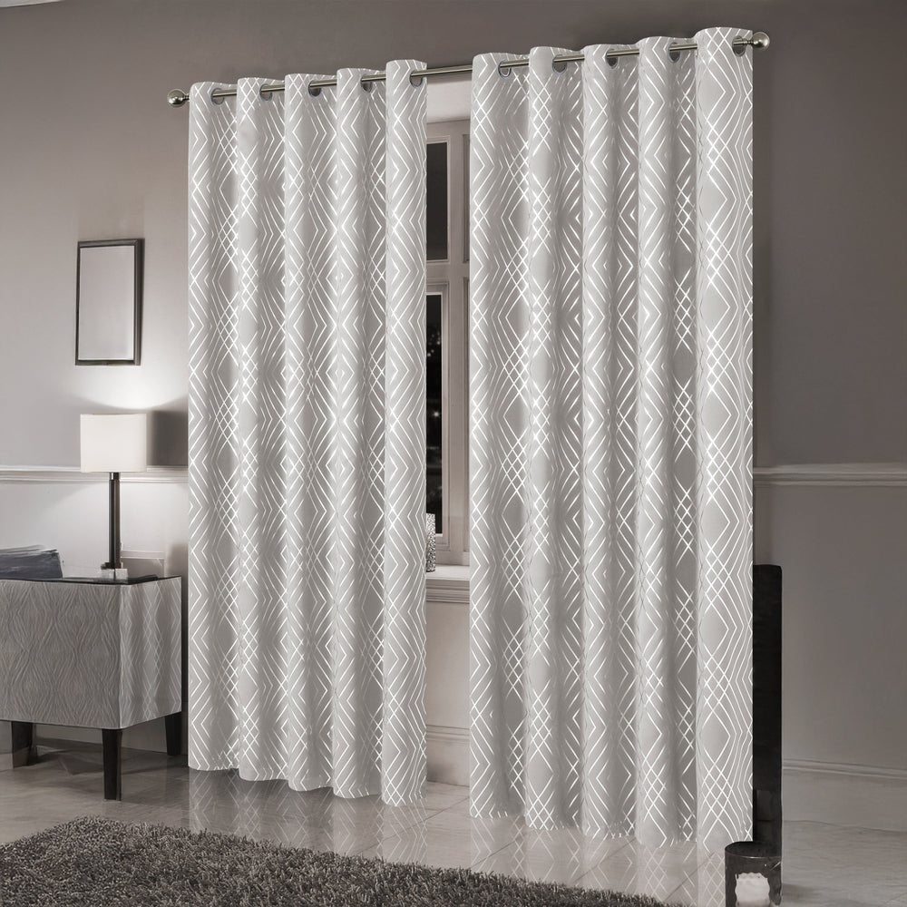 Geometric Natural Sparkle Blackout Curtains Soft Thermal Insulated Eyelet Ring Top Living Room & Bedroom Drapes by OLIVIA ROCCO