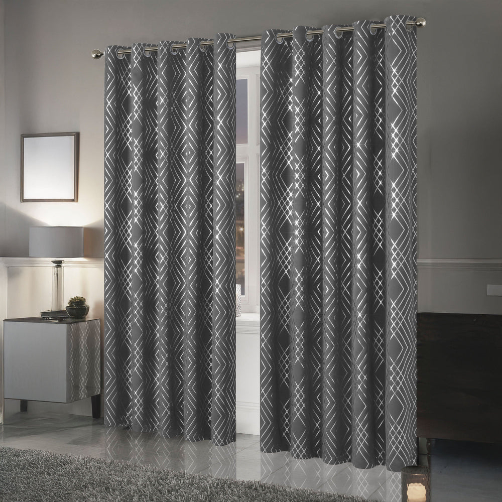 Geometric Silver Sparkle Blackout Curtains Soft Thermal Insulated Eyelet Ring Top Living Room & Bedroom Drapes by OLIVIA ROCCO