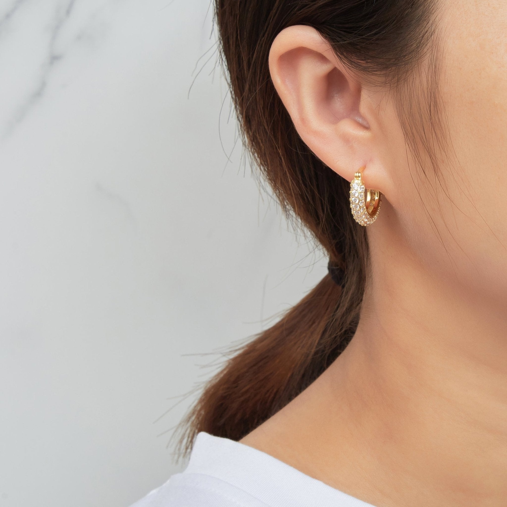 Gold Plated 20mm Pave Hoop Earrings Created with Zircondia® Crystals