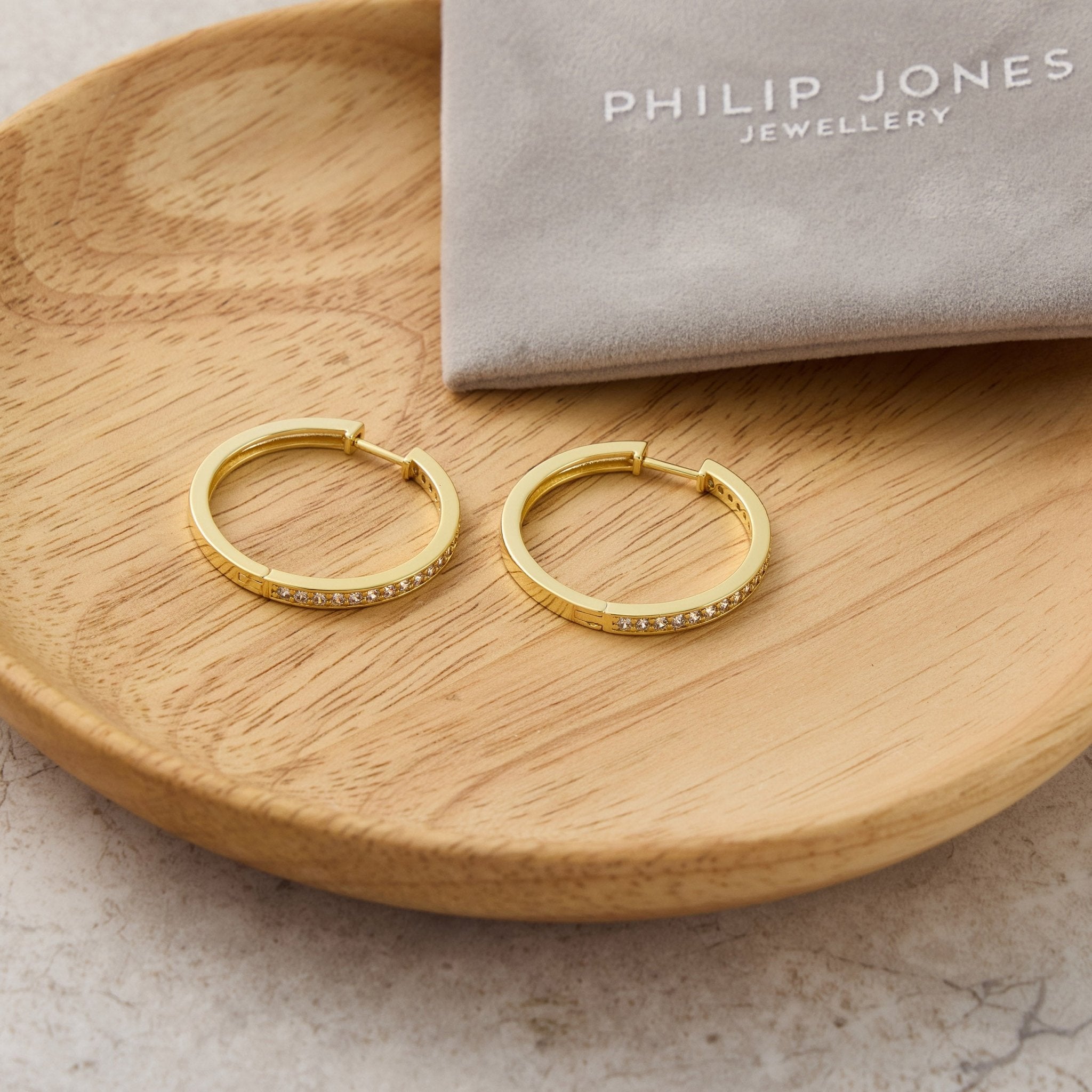 Gold Plated 30mm Hoop Earrings Created with Zircondia® Crystals