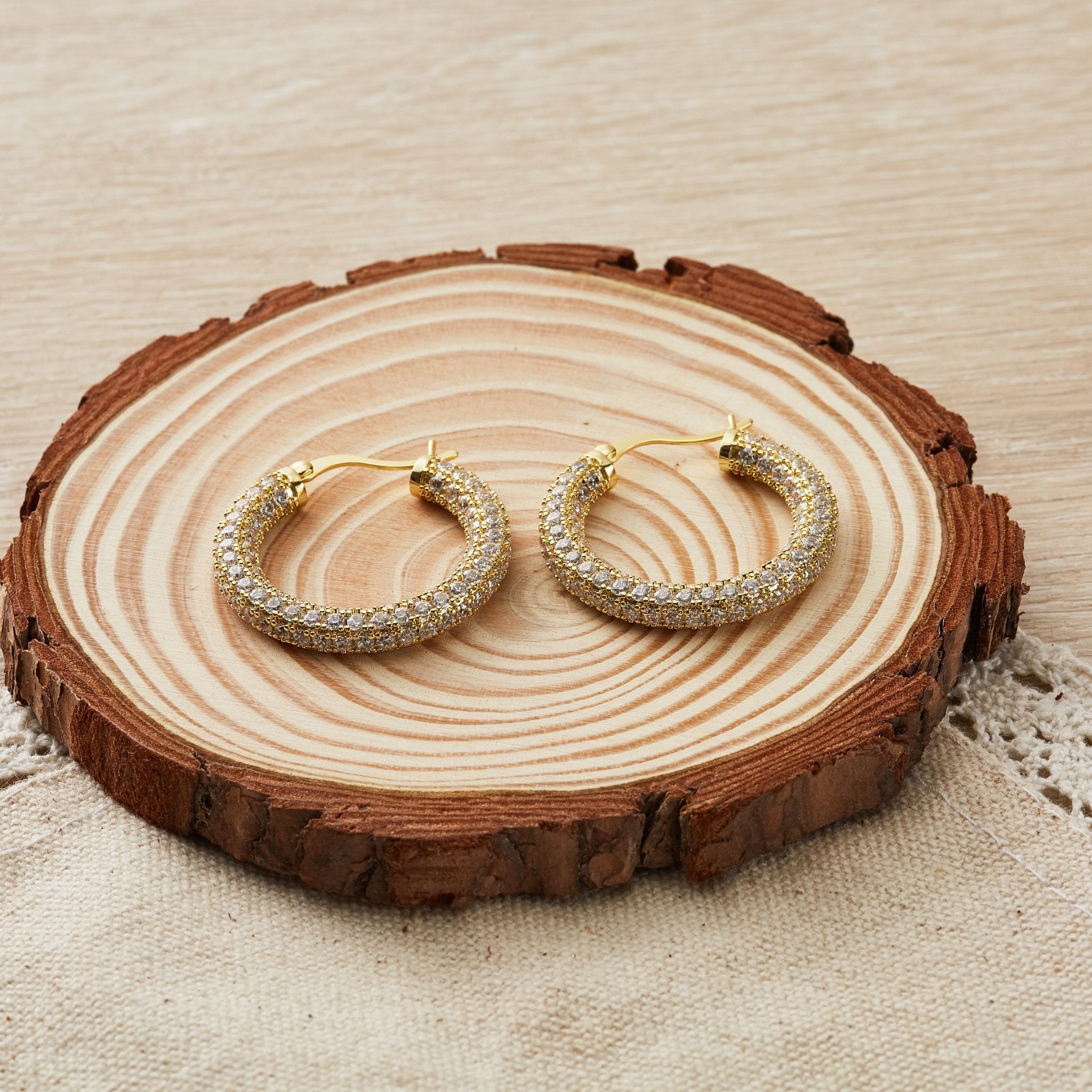 Gold Plated 30mm Pave Hoop Earrings Created with Zircondia® Crystals