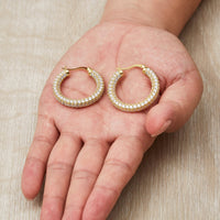 Gold Plated 30mm Pave Hoop Earrings Created with Zircondia® Crystals