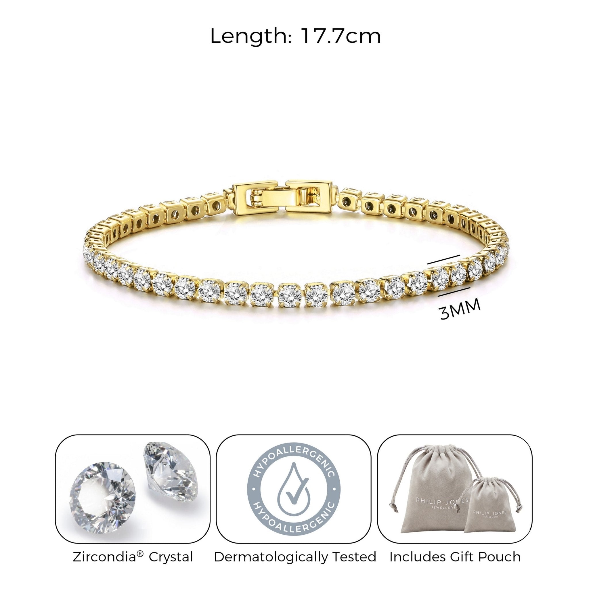 Gold Plated 3mm Tennis Bracelet Created with Zircondia® Crystals