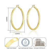 Gold Plated 40mm Diamond Cut Hoop Earrings