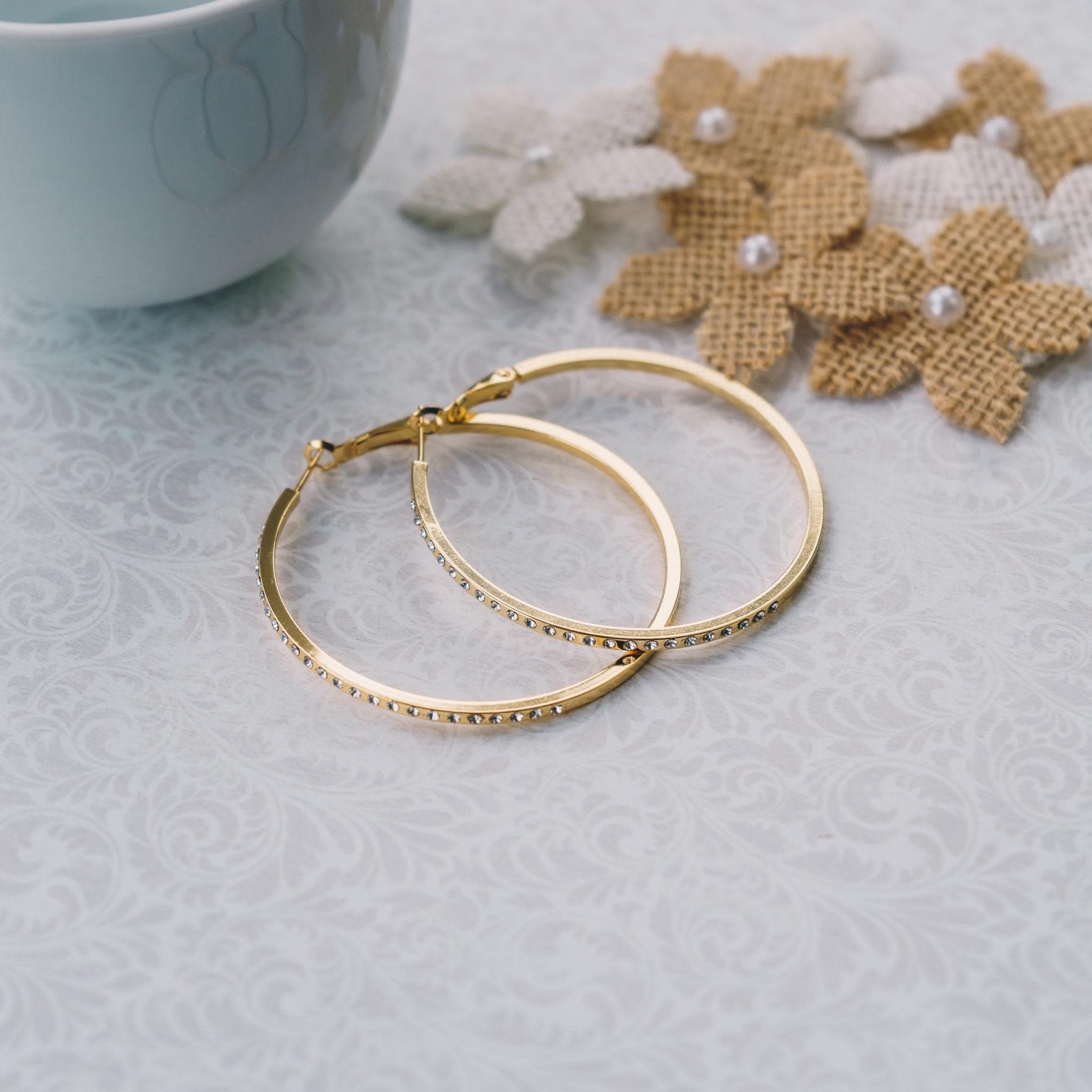 Gold Plated 50mm Hoop Earrings Created with Zircondia® Crystals