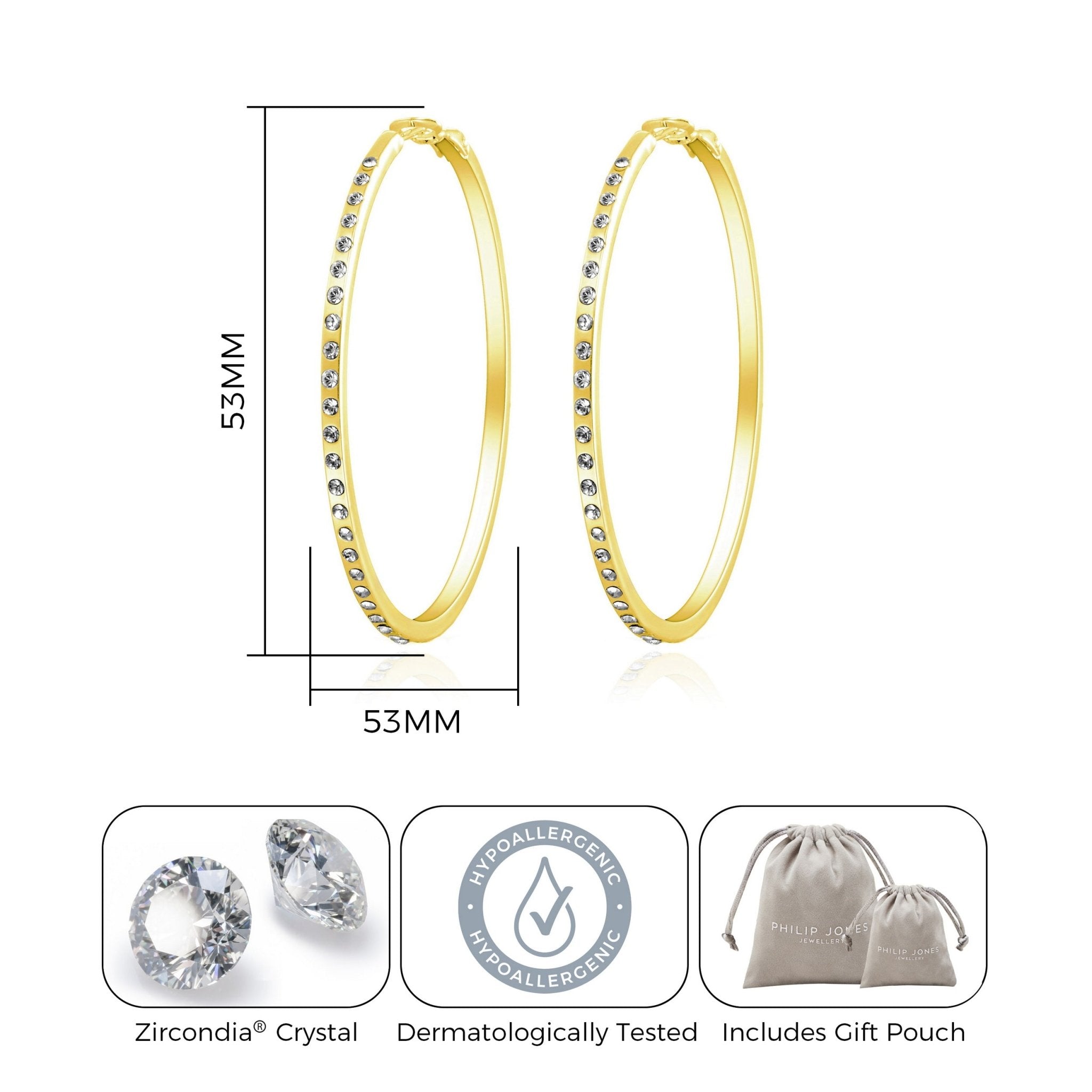 Gold Plated 50mm Hoop Earrings Created with Zircondia® Crystals