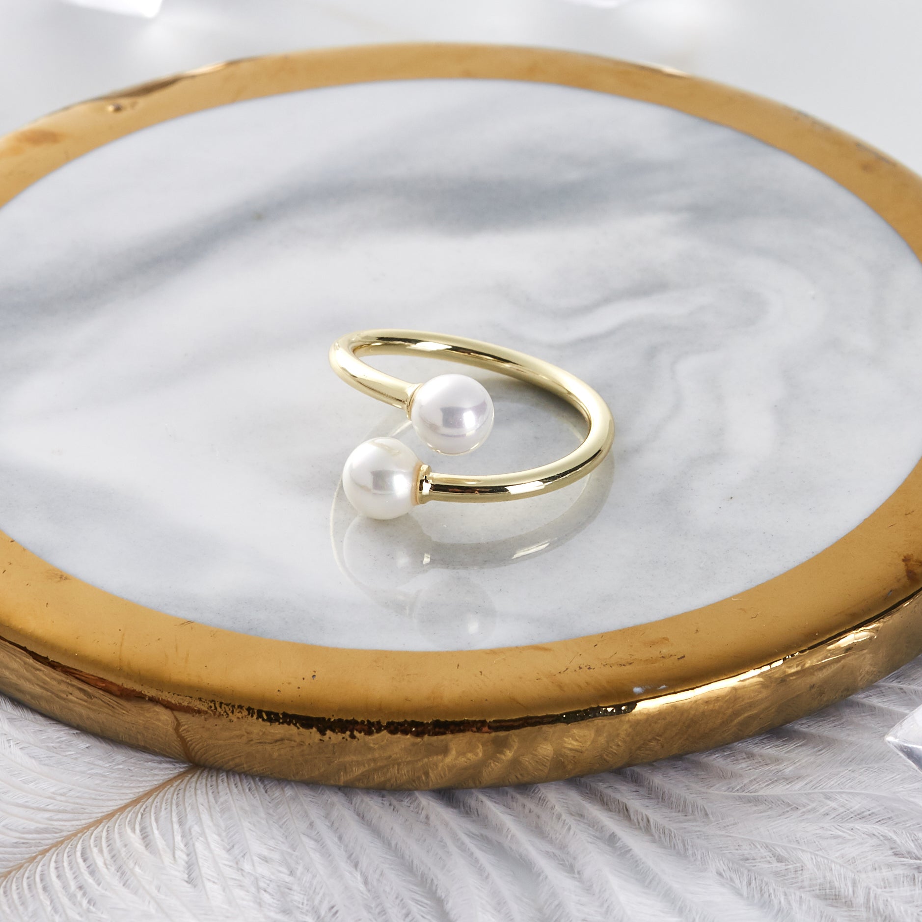 Gold Plated Adjustable Double Pearl Ring