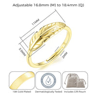 Gold Plated Adjustable Feather Ring