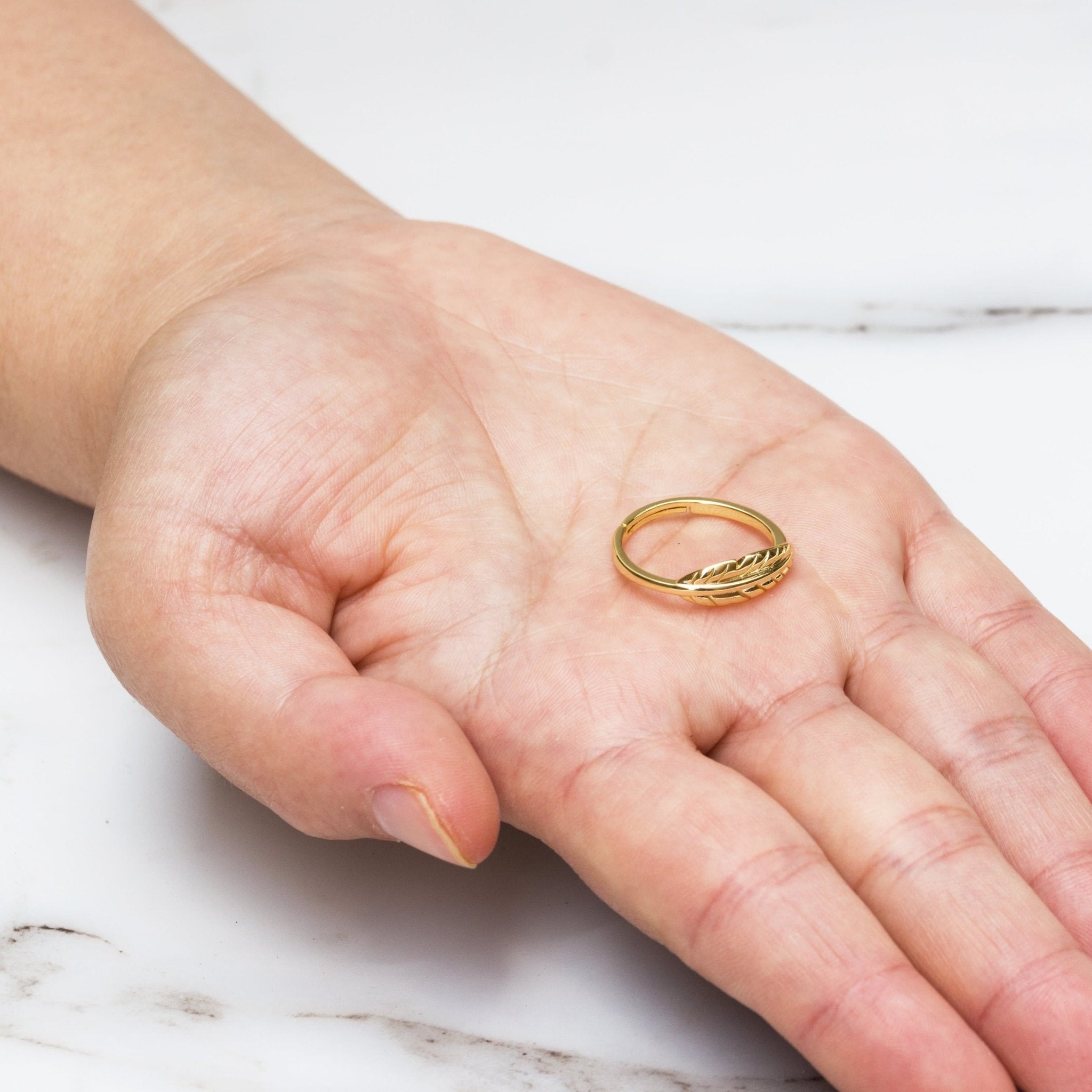 Gold Plated Adjustable Feather Ring