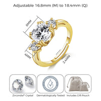 Gold Plated Adjustable Three Stone Ring Created with Zircondia® Crystals