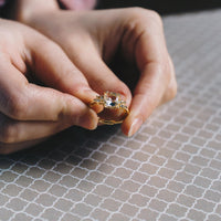 Gold Plated Adjustable Three Stone Ring Created with Zircondia® Crystals