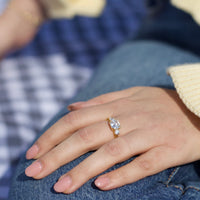 Gold Plated Adjustable Three Stone Ring Created with Zircondia® Crystals