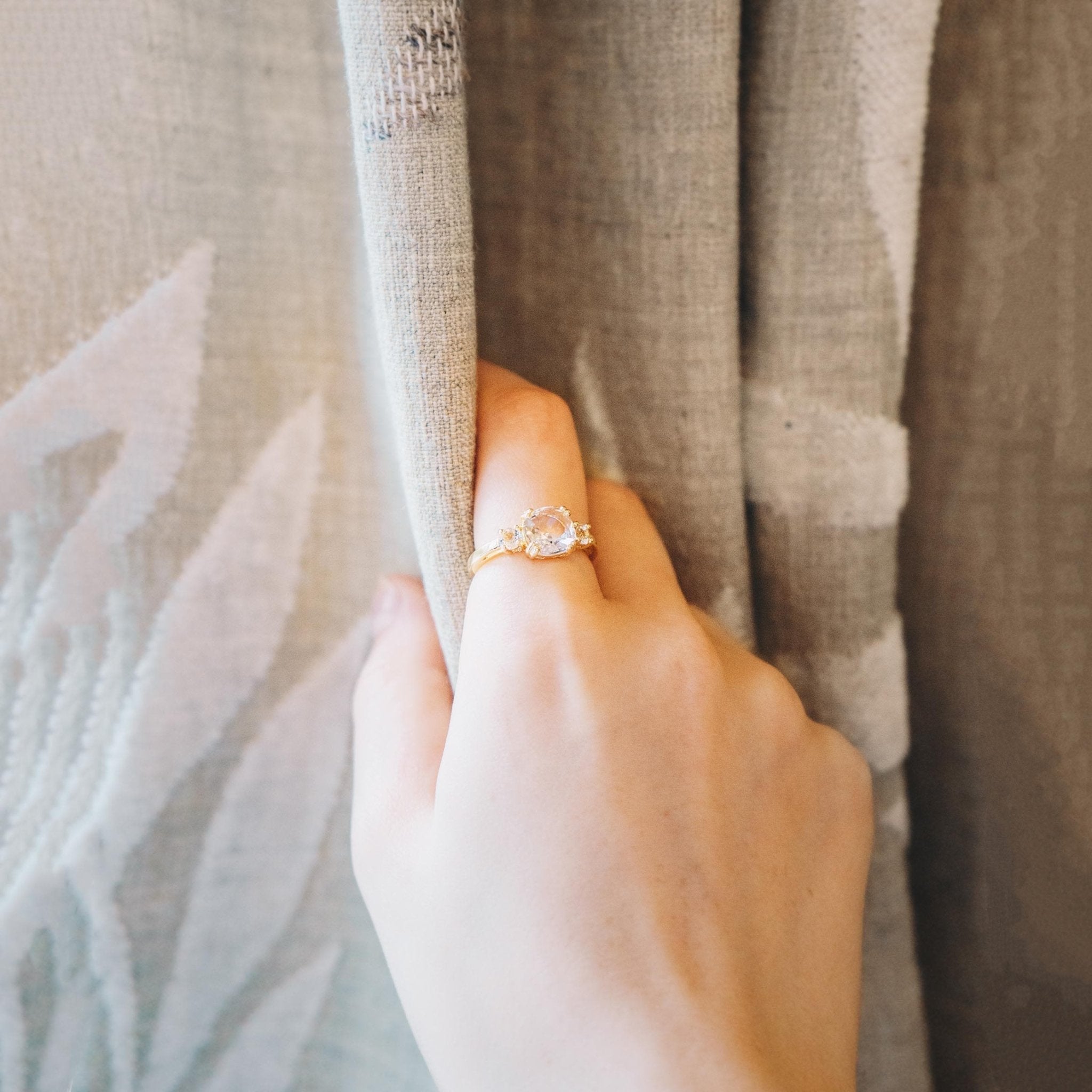 Gold Plated Adjustable Three Stone Ring Created with Zircondia® Crystals