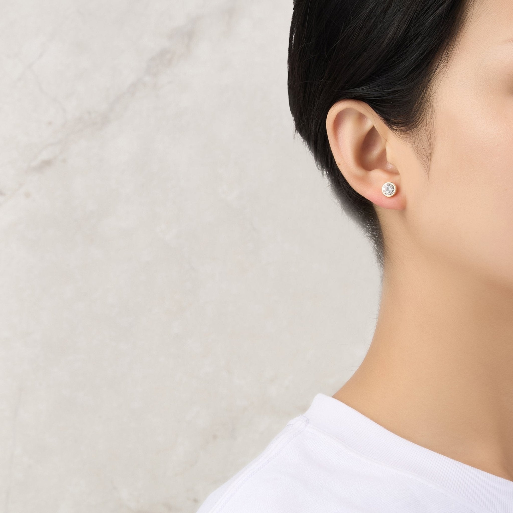 Gold Plated April (Diamond) Birthstone Earrings Created with Zircondia® Crystals